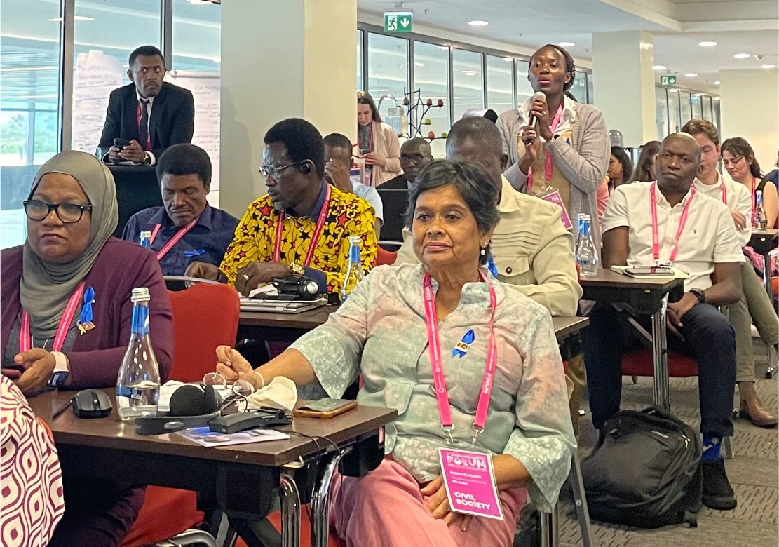 The T1D Community Fund grantee partners listen as Rachel Nungu asks a question during the T1D pre-conference.