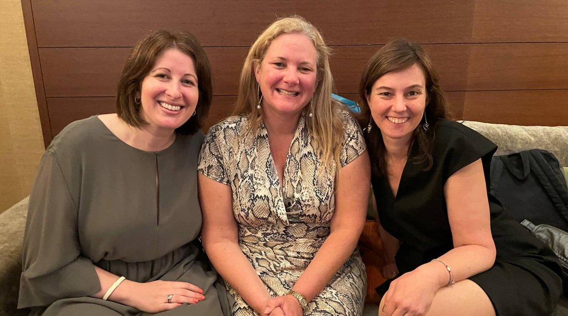 In Geneva, with new friends and old: Jenni Cardamone, Devex; Gabrielle Fitzgerald, Panorama; Eloise Todd, Pandemic Action Network